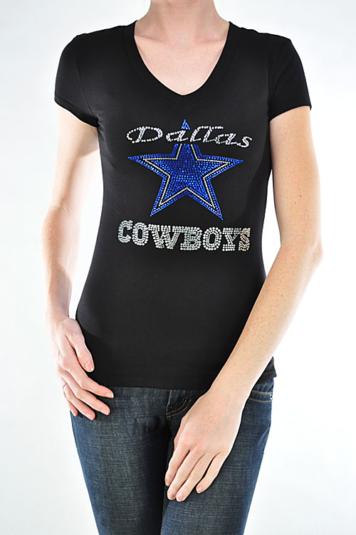 Dallas Cowboys Rhinestone V-neck Shirt (Short Sleeve)